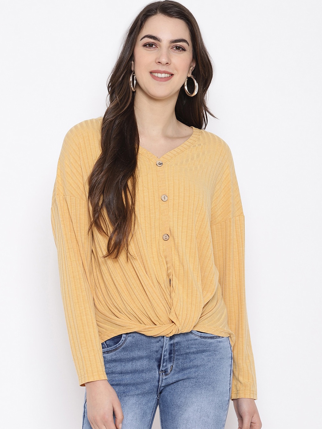 

iki chic Yellow Striped Regular Top