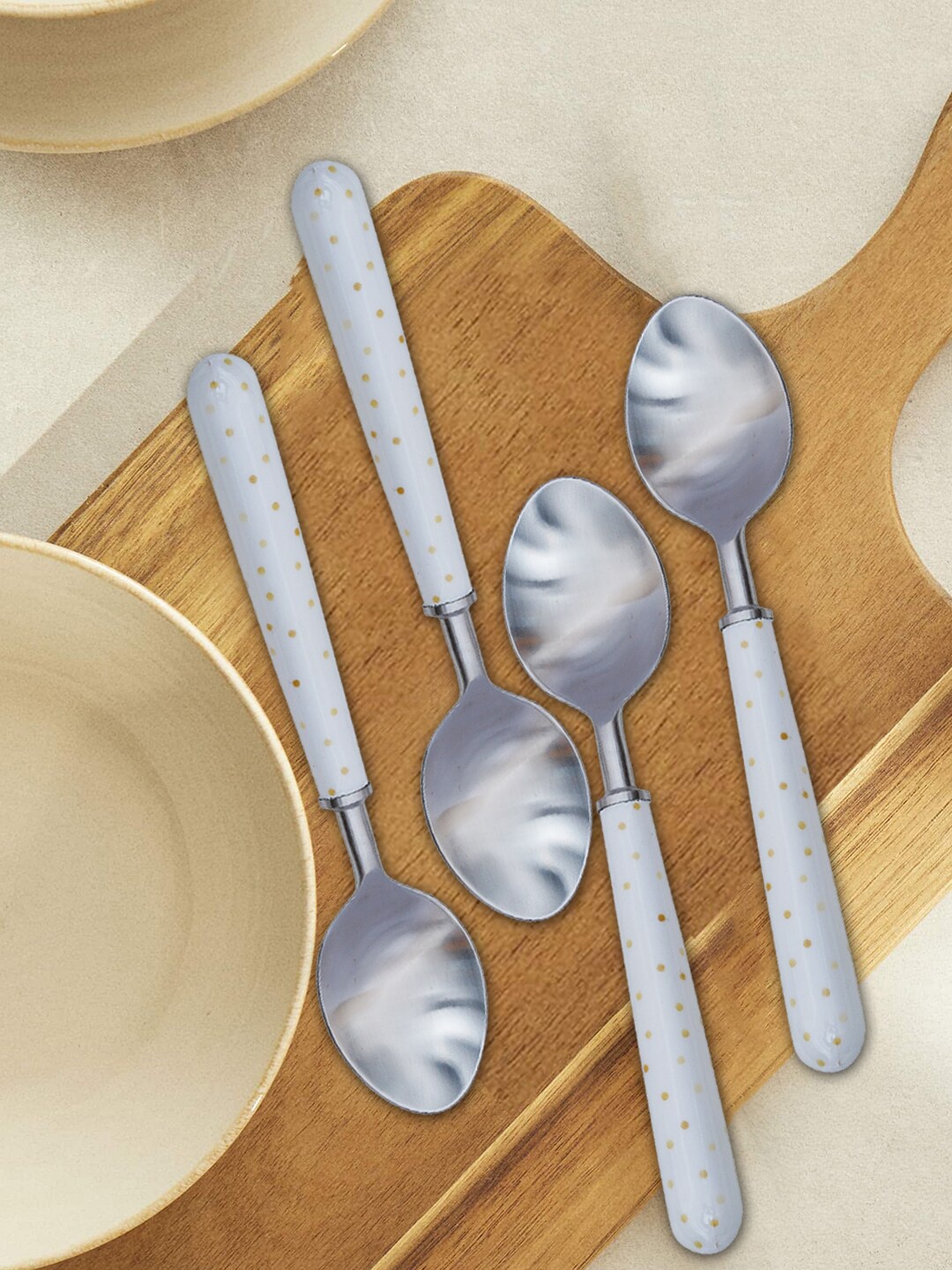 

nestroots Silver-Toned & White 4 Pc Stainless Steel Spoon Set
