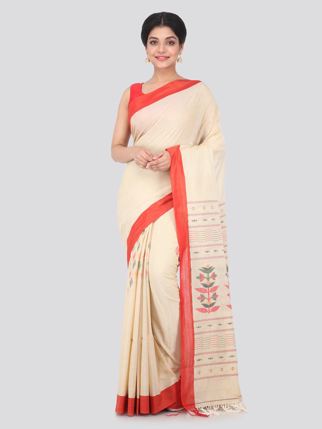 

PinkLoom Beige Woven Design Pure Cotton Handloom Saree
