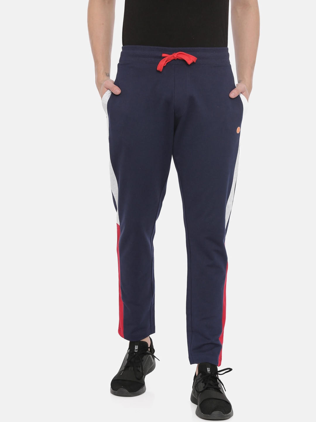 

3PIN Men Navy Blue & White Solid Cotton Track Pants