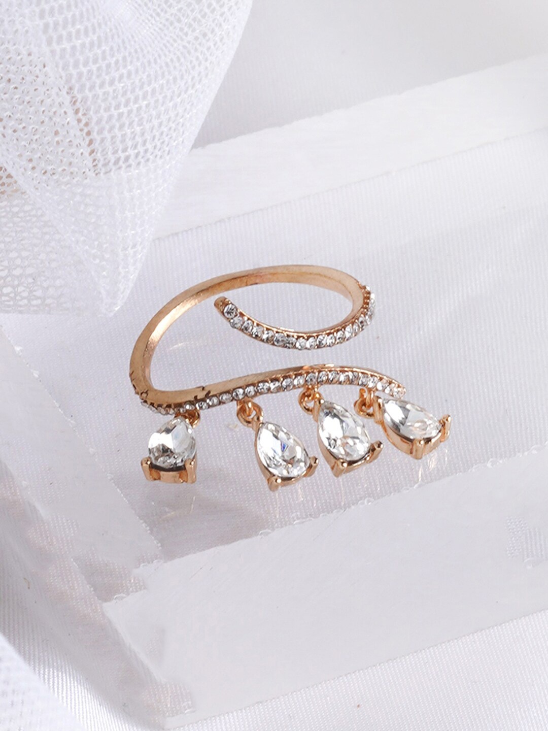 

JOKER & WITCH Gold-Plated Stone-Studded Crystal Fall Adjustable Finger Ring