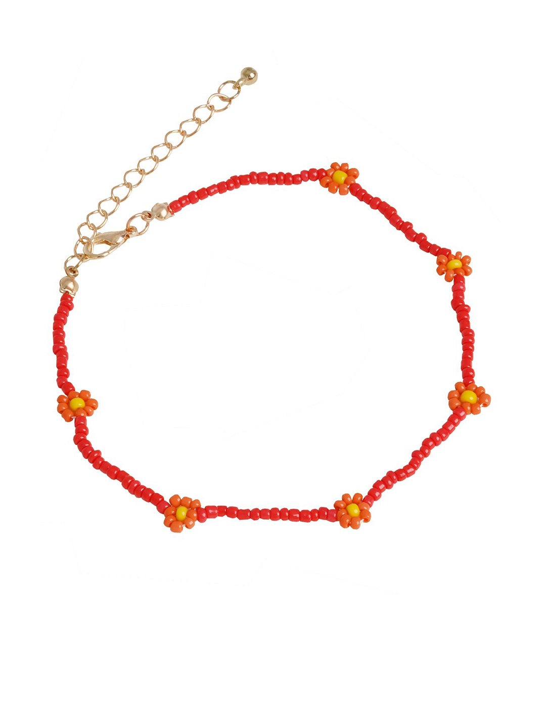 

JOKER & WITCH Red & Yellow Beaded Daisy Bloom Anklet