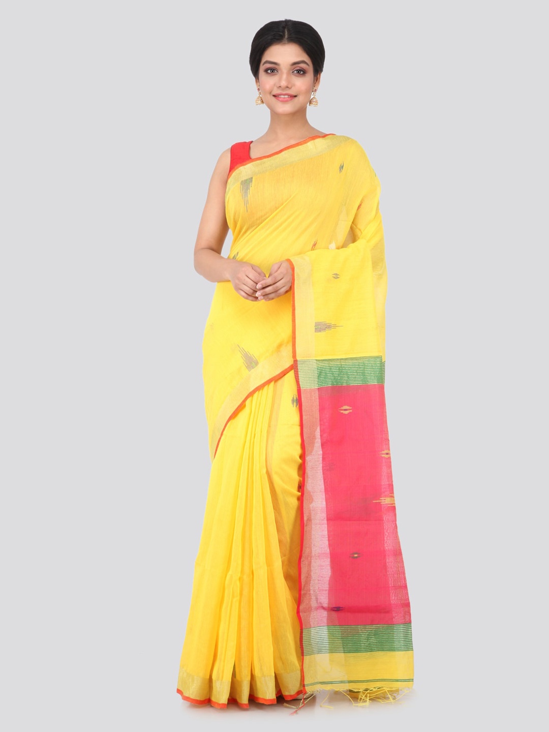 

PinkLoom Yellow Woven Design Cotton Blend Handloom Sustainable Saree