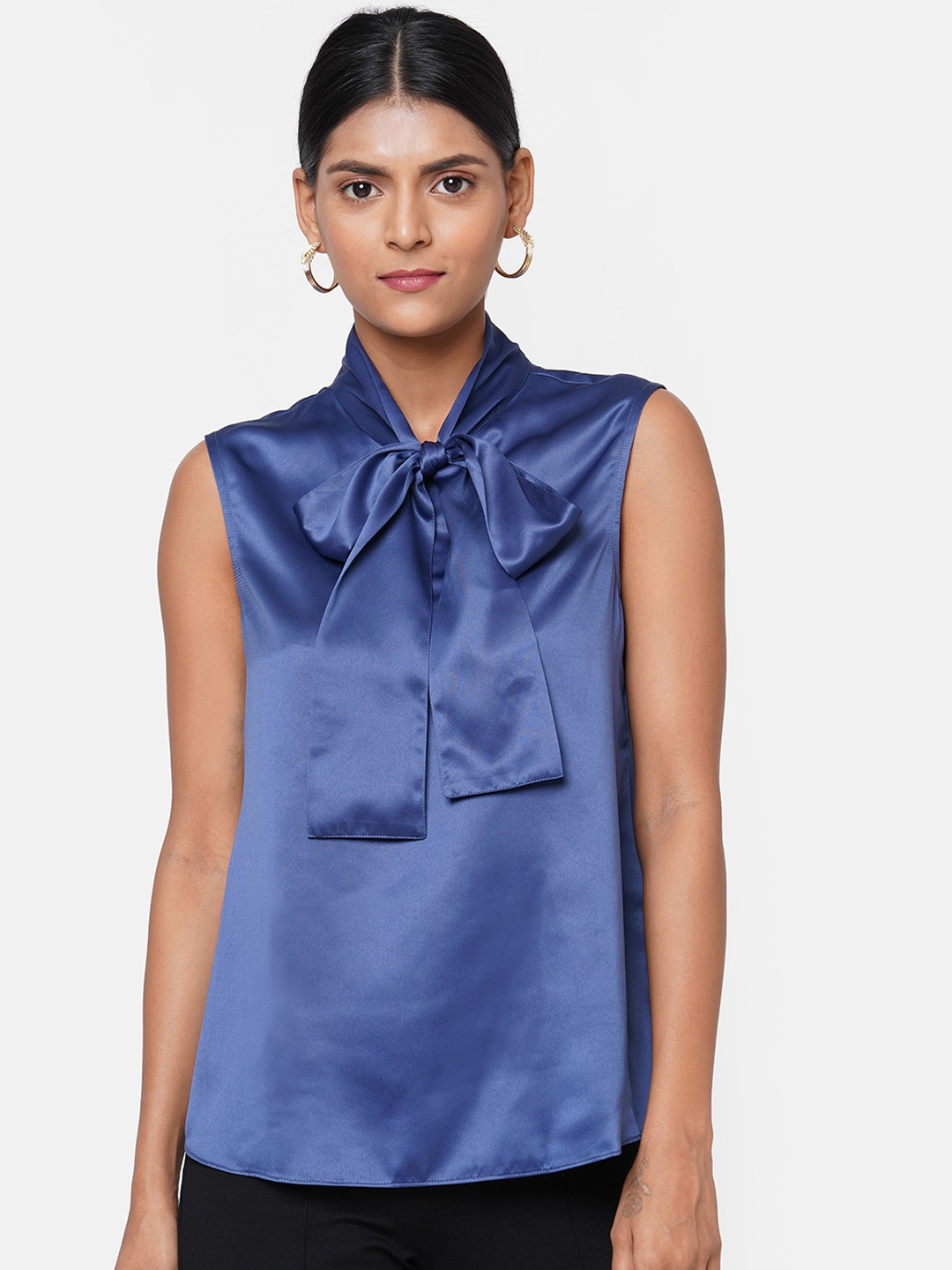 

20Dresses Blue Tie-Up Neck Regular Top