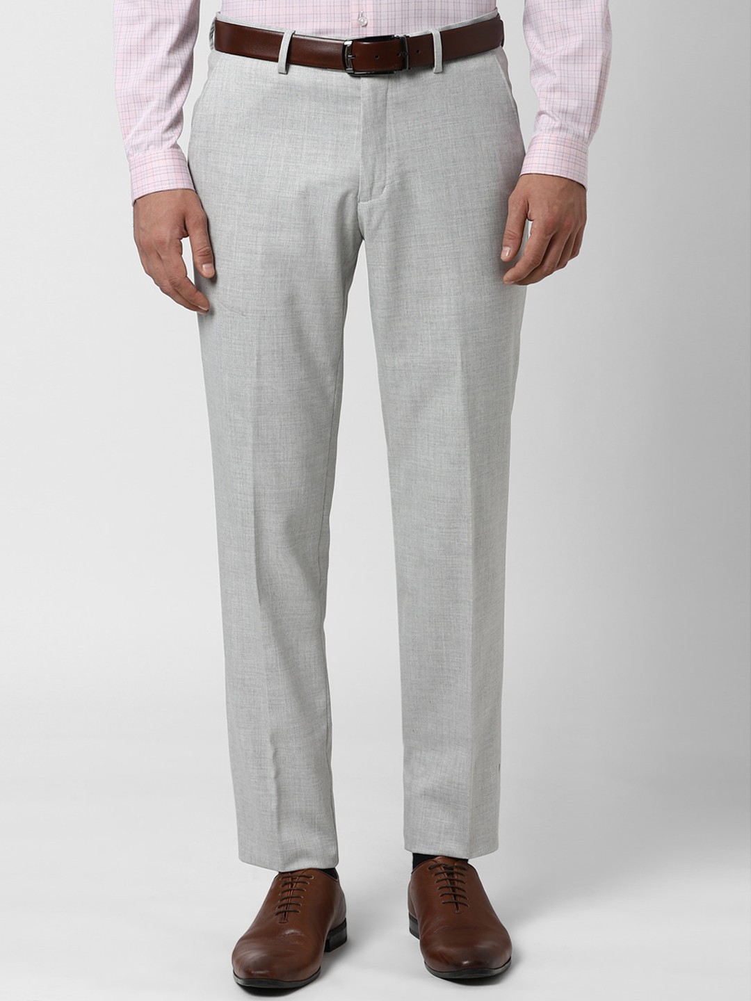 

Peter England Men Grey Slim Fit Solid Formal Trousers