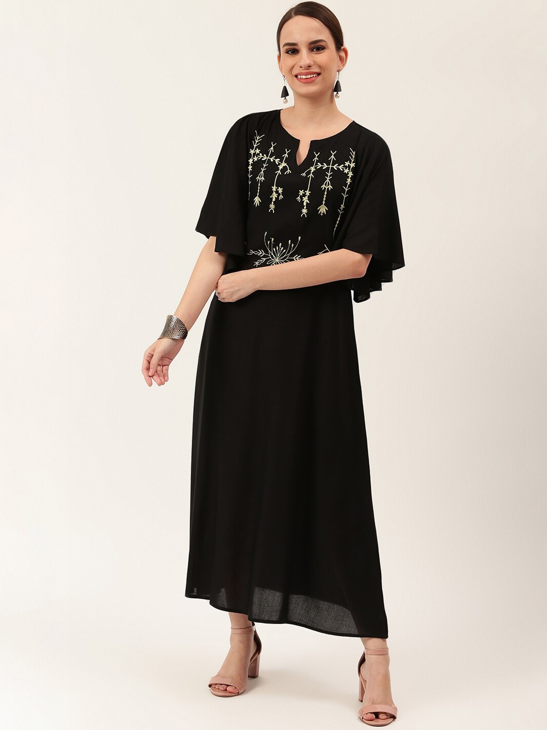 

Rustorange Women Black Embroidered Maxi Dress