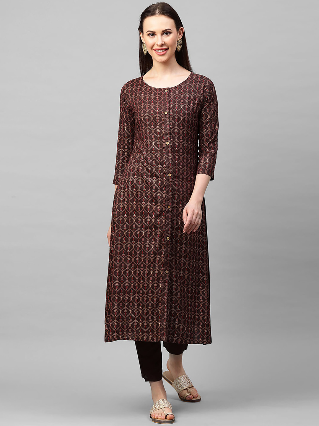 

Indo Era Women Brown Printed Kurta
