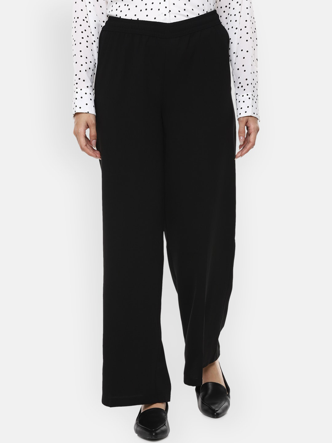 

Van Heusen Woman Women Black Regular Fit Solid Parallel Trousers