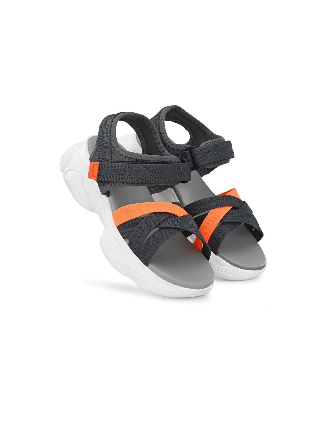 

HIROLAS Women Grey & Orange Sports Sandals