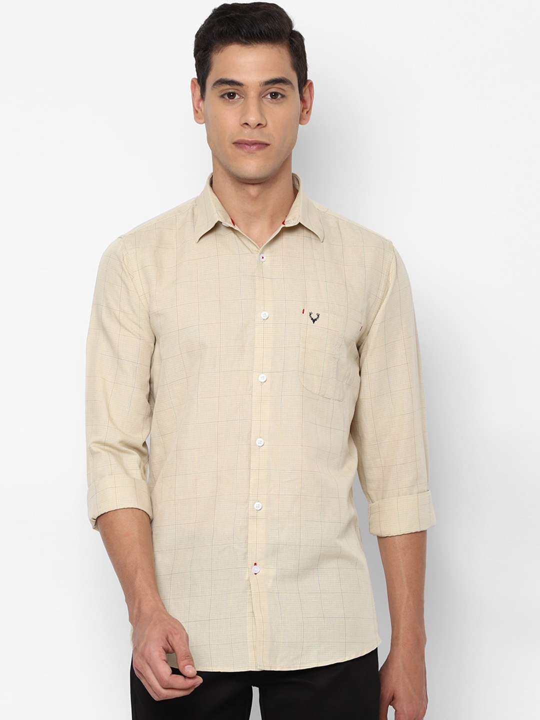 

Allen Solly Men Beige Cotton Linen Slim Fit Checked Casual Shirt