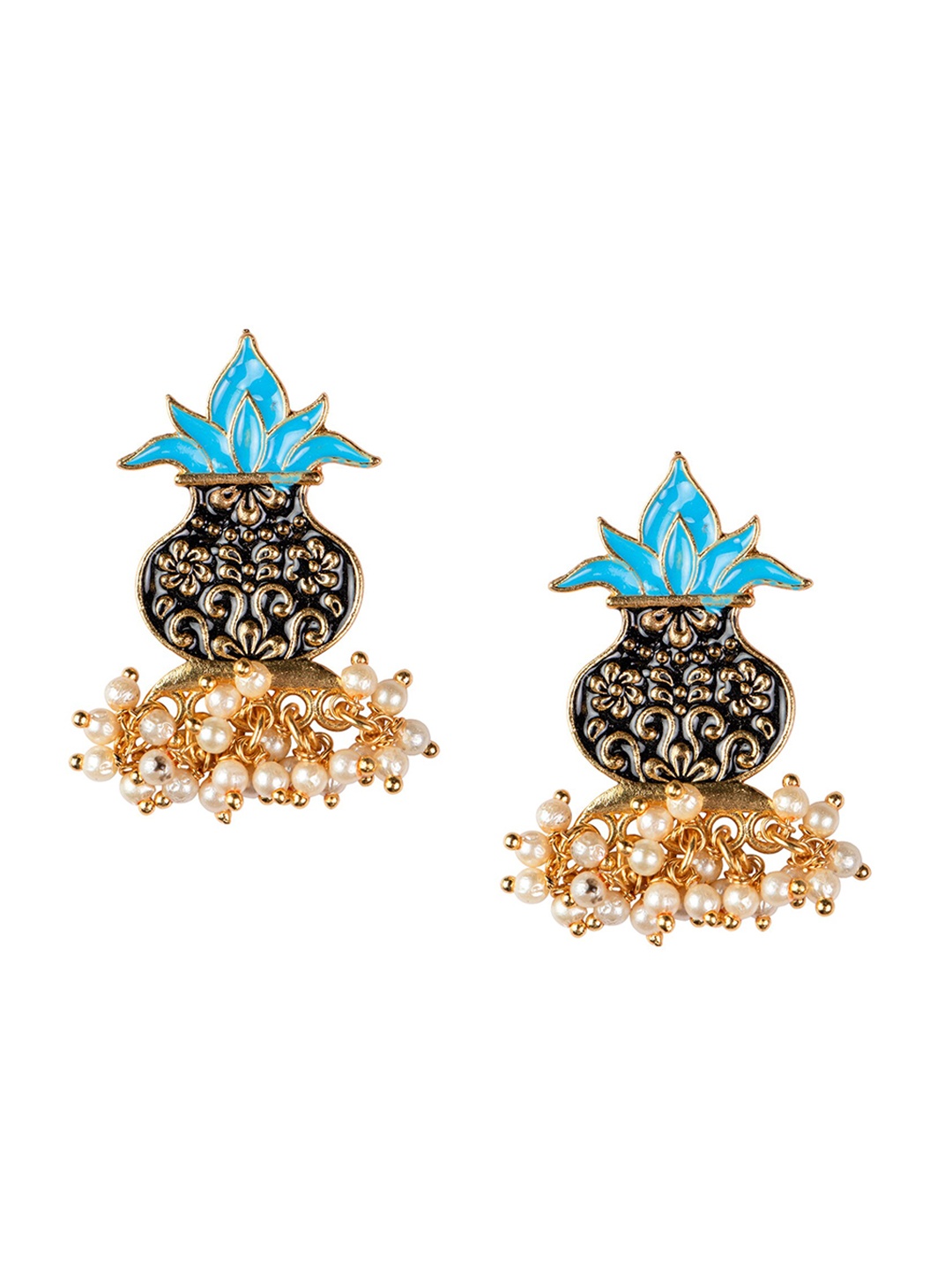 

MORKANTH JEWELLERY Gold-Plated & Black Kalash Contemporary Jhumkas