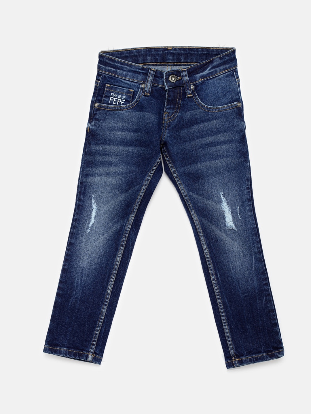 

Pepe Jeans Boys Blue Slim Fit Mid-Rise Mildly Distressed Stretchable Jeans