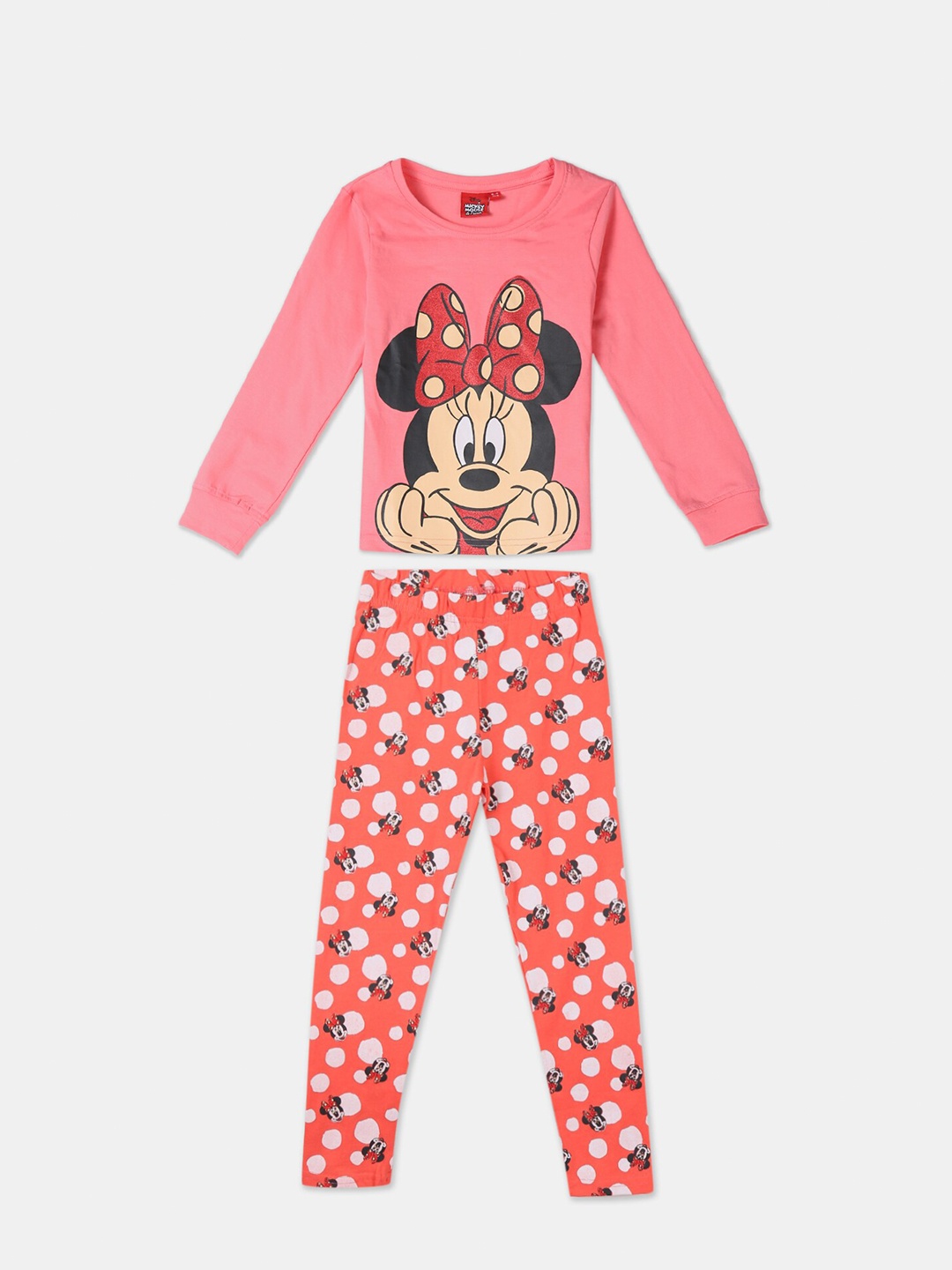 

Colt Girls Pink & Orange Minnie Mouse Printed T-shirt with Leggings