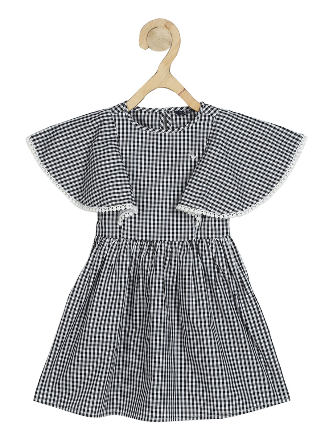 

Allen Solly Junior Girls Black & White Checked Pure Cotton A-Line Dress