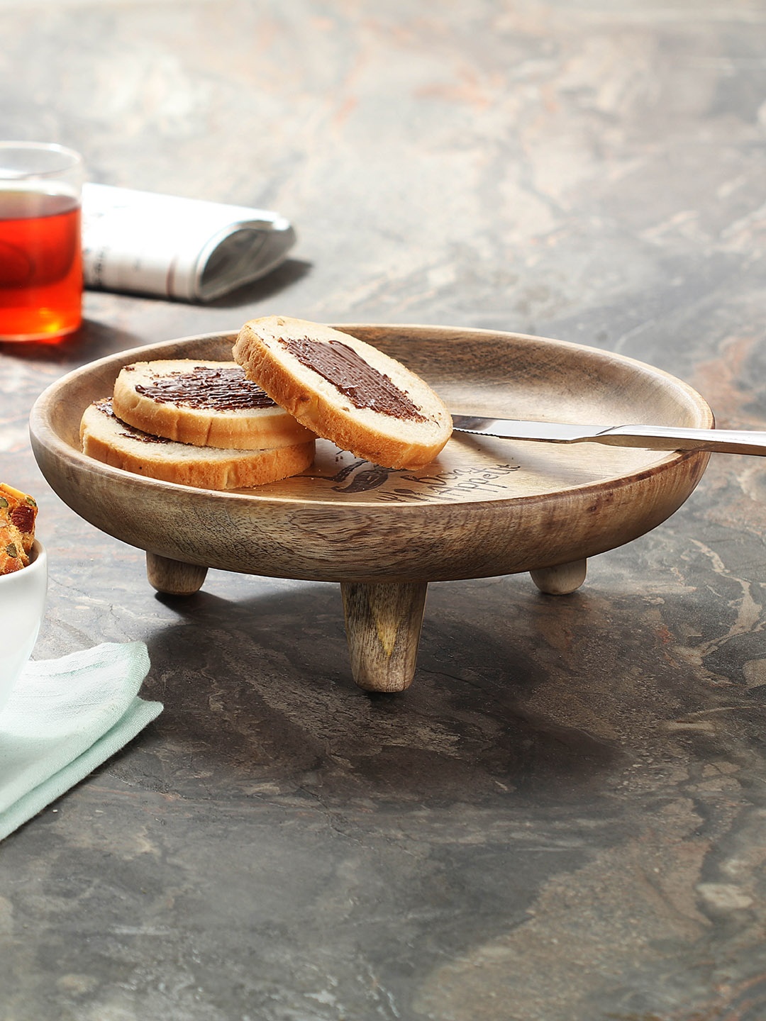 

WOODSMYTHS Brown Bon Appetit Laser Engraved Wooden Bowl Server Tray