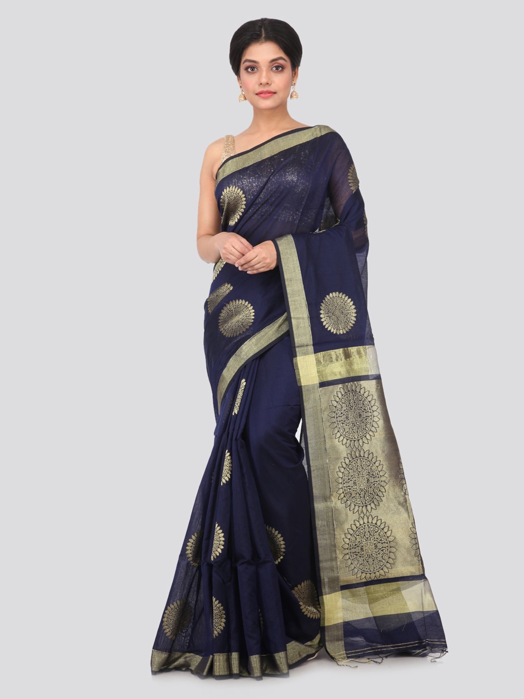 

PinkLoom Blue Woven Design Cotton Blend Handloom Saree