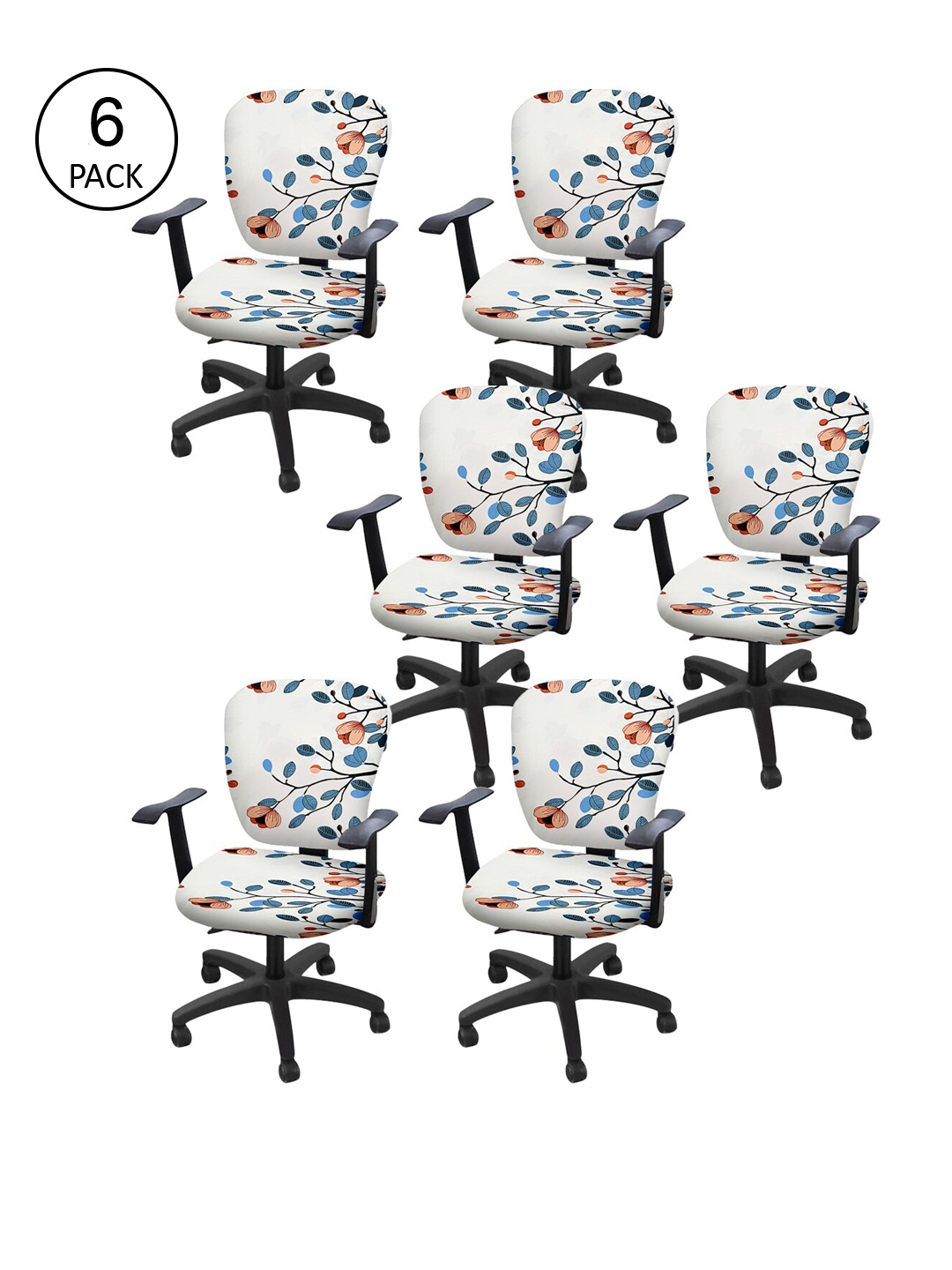 

Cortina Set Of 6 Off-White & Blue Floral Print Chair Covers