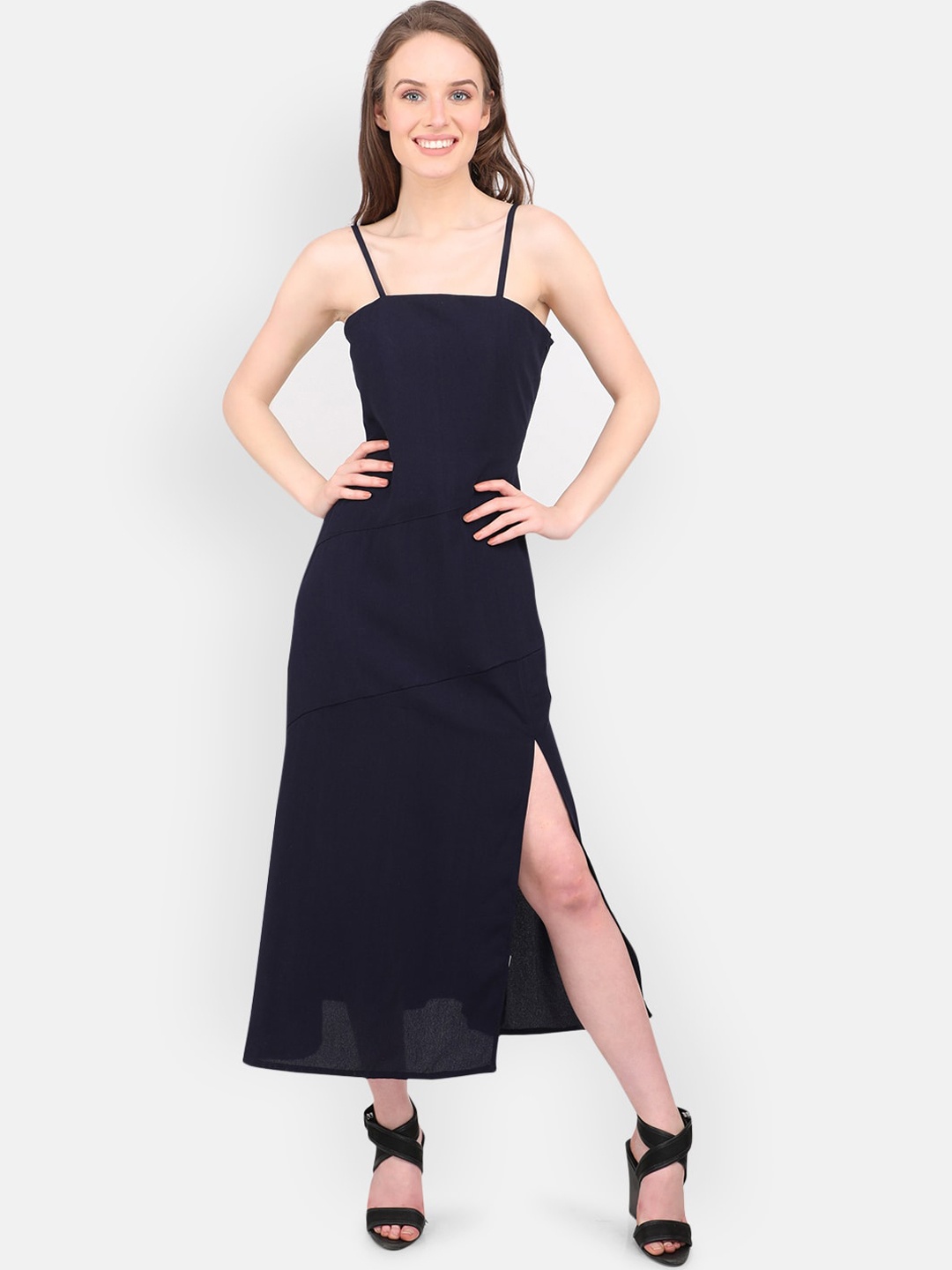 

MARC LOUIS Women Navy Blue Solid Maxi Dress