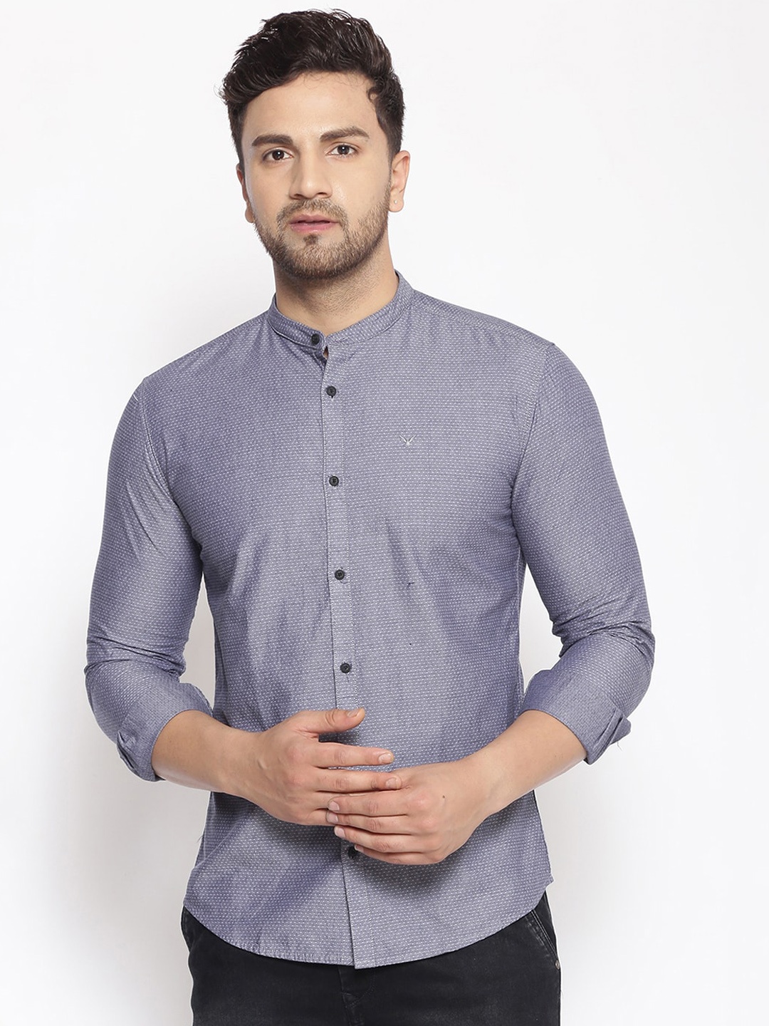 

SHOWOFF Men Grey Cotton Classic Slim Fit Printed Casual Shirt