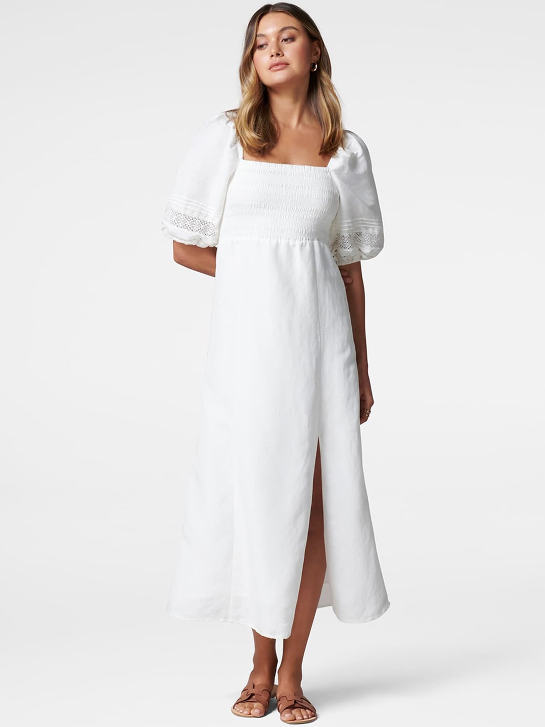 

Forever New Women White Solid Midi Empire Dress