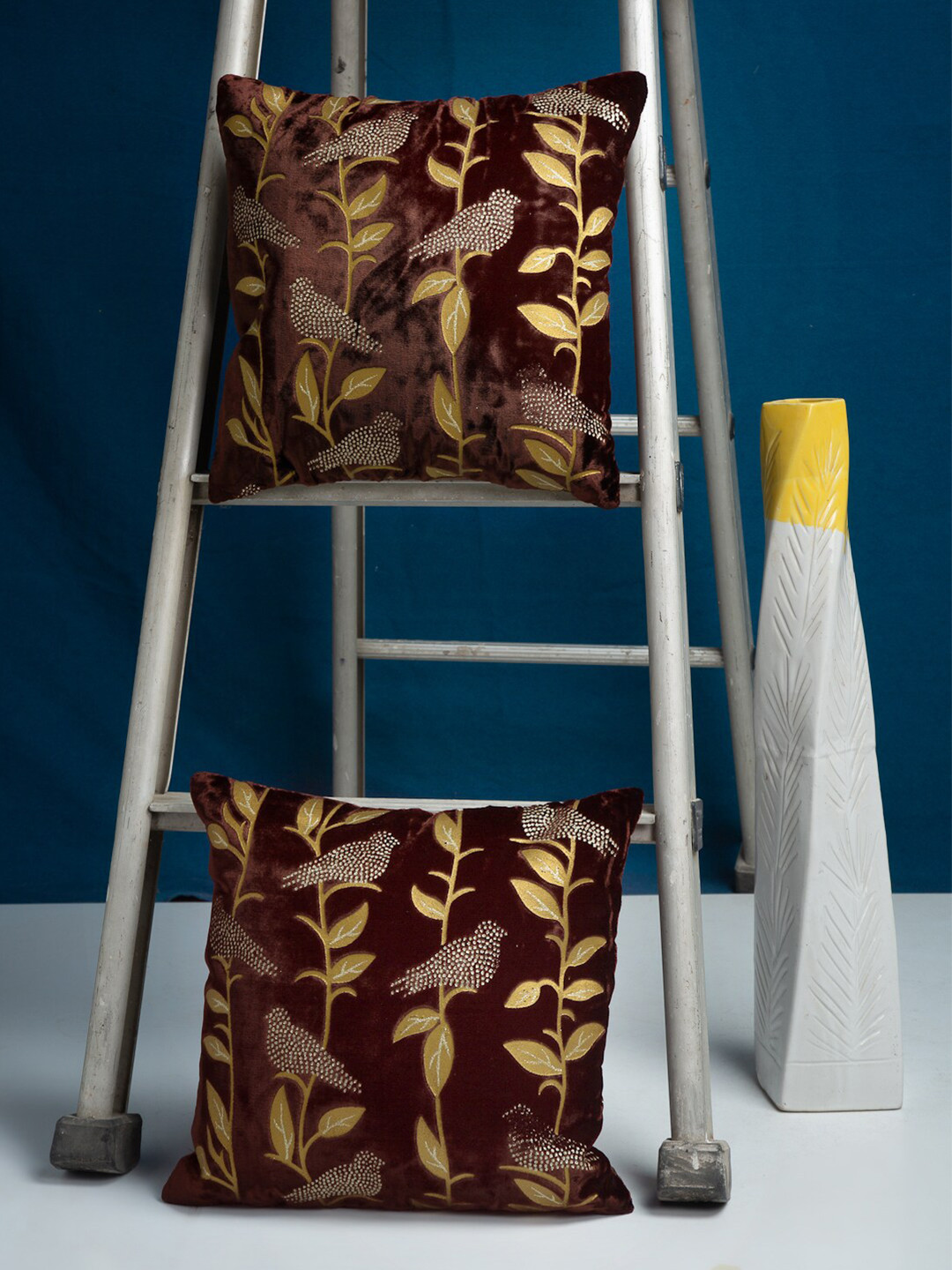 

HOSTA HOMES Brown Set of 2 Floral Square Cushion Covers