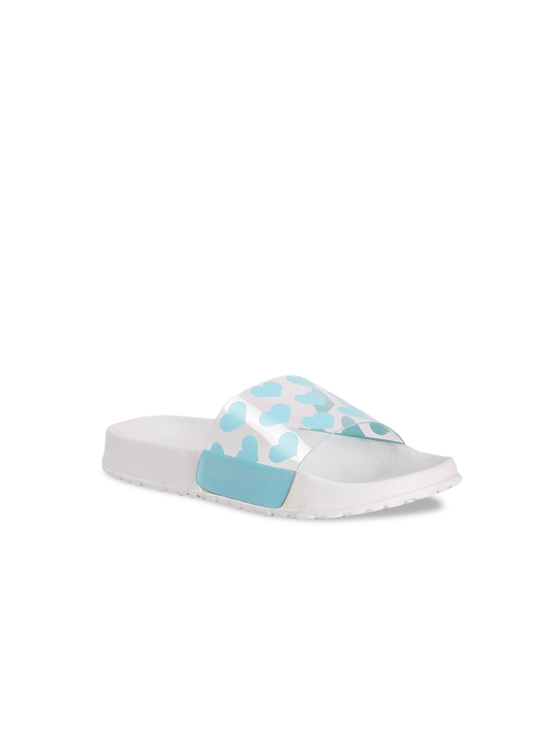 

FOREVER 21 Women White & Turquoise Blue Printed Sliders