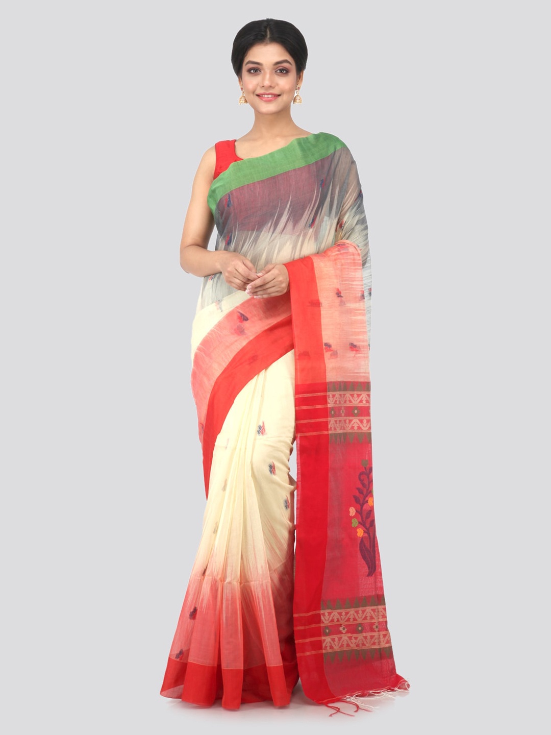 

PinkLoom Beige Woven Design Cotton Blend Handloom Sustainable Saree