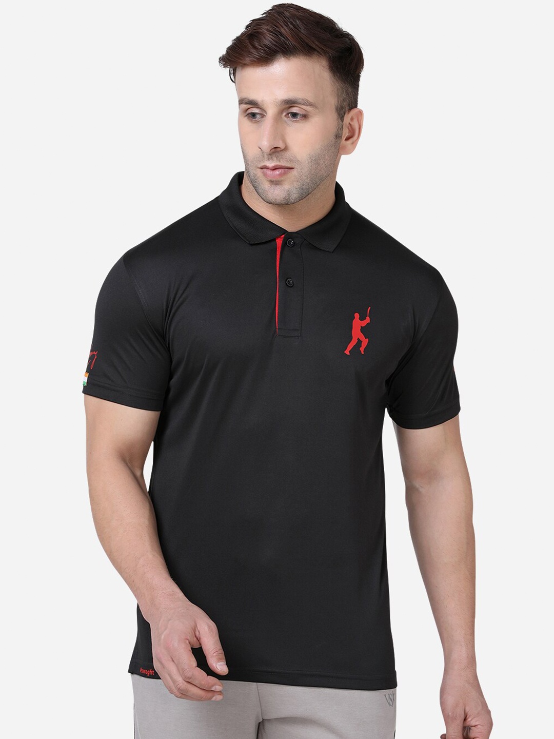 VS by Sehwag by Sehwag Men Black Solid Polo Collar T-shirt