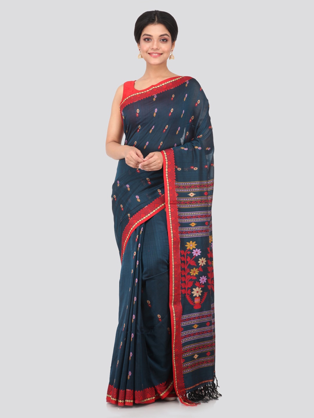 

PinkLoom Blue Woven Design Pure Cotton Handloom Saree