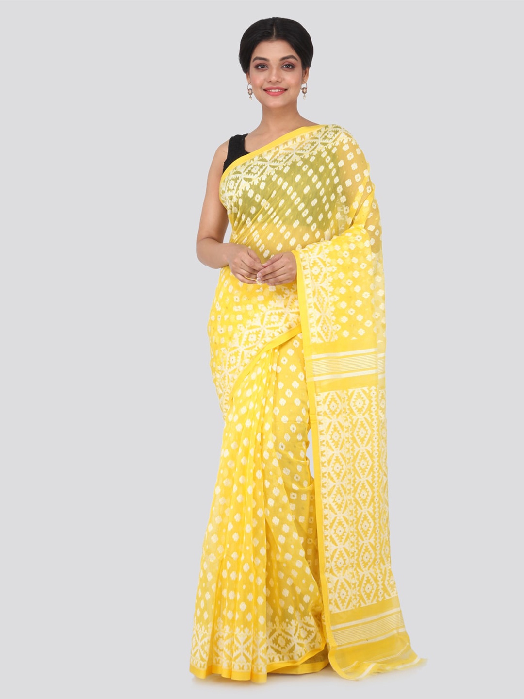 

PinkLoom Yellow Pure Cotton Printed Jamdani Sustainable Saree