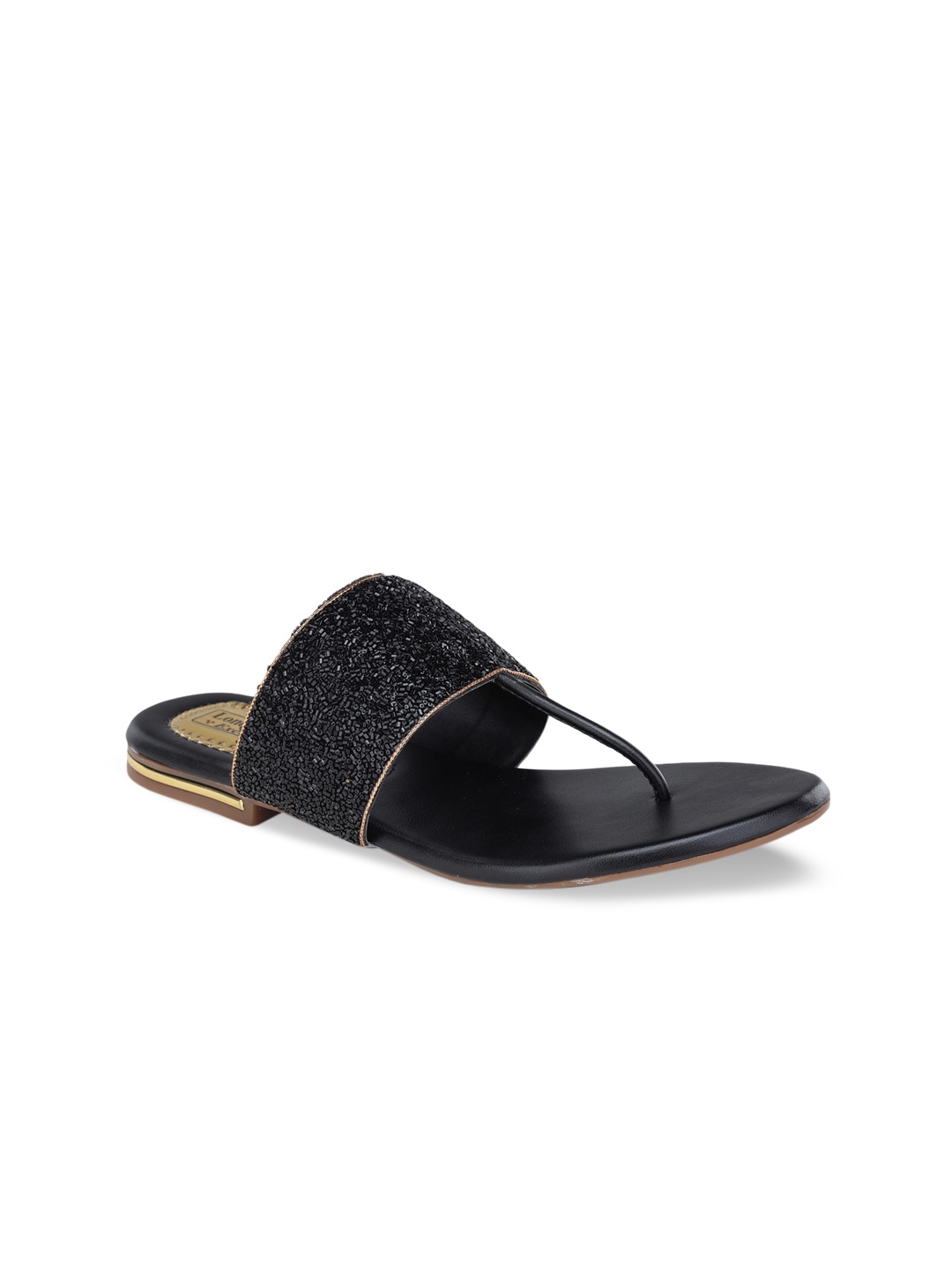 

LONDON STEPS Women Black Embellished Open Toe Flats