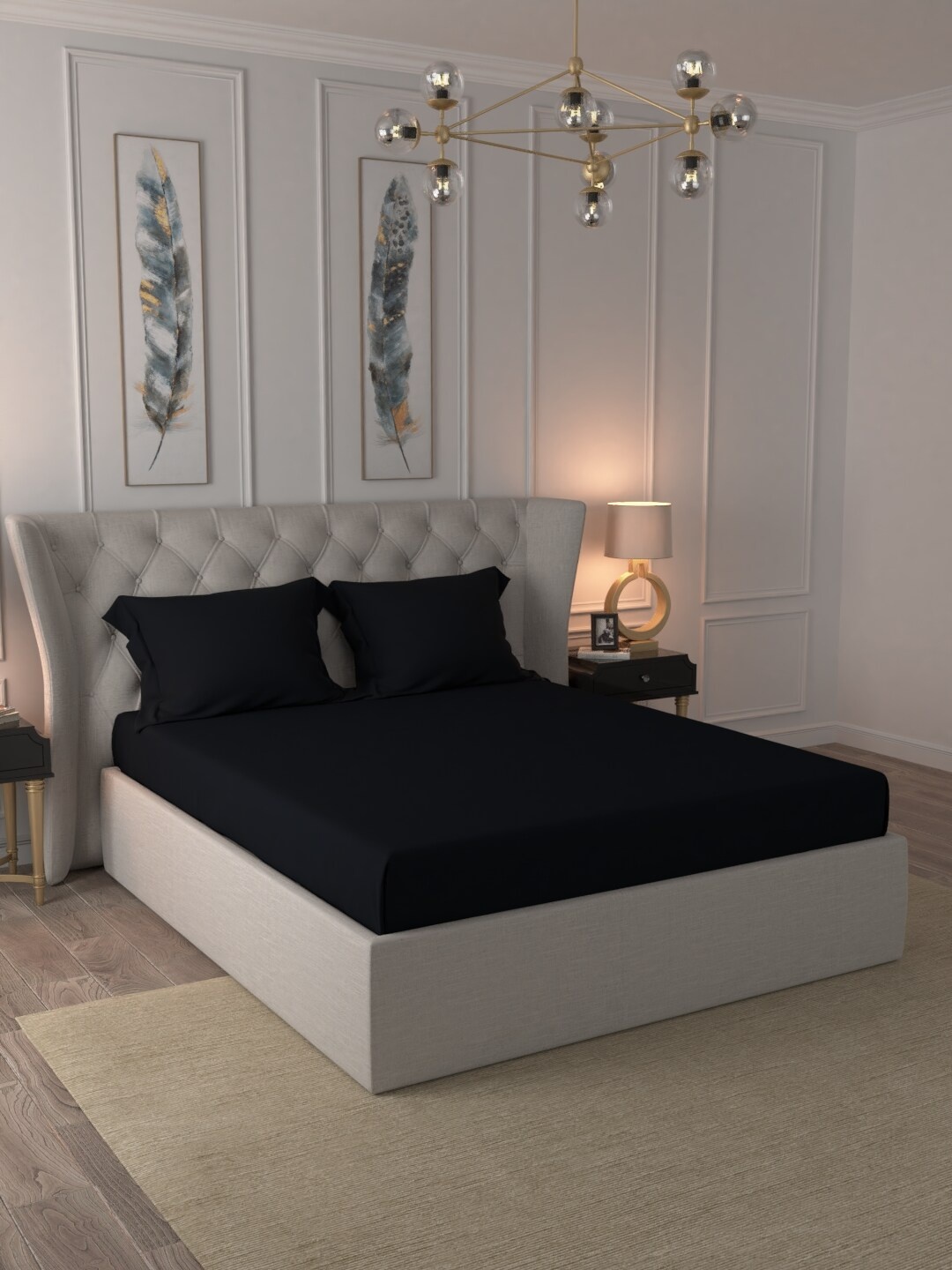 

MYTRIDENT Black Solid 300 TC Cotton 1 King Bedsheet with 2 Pillow Covers