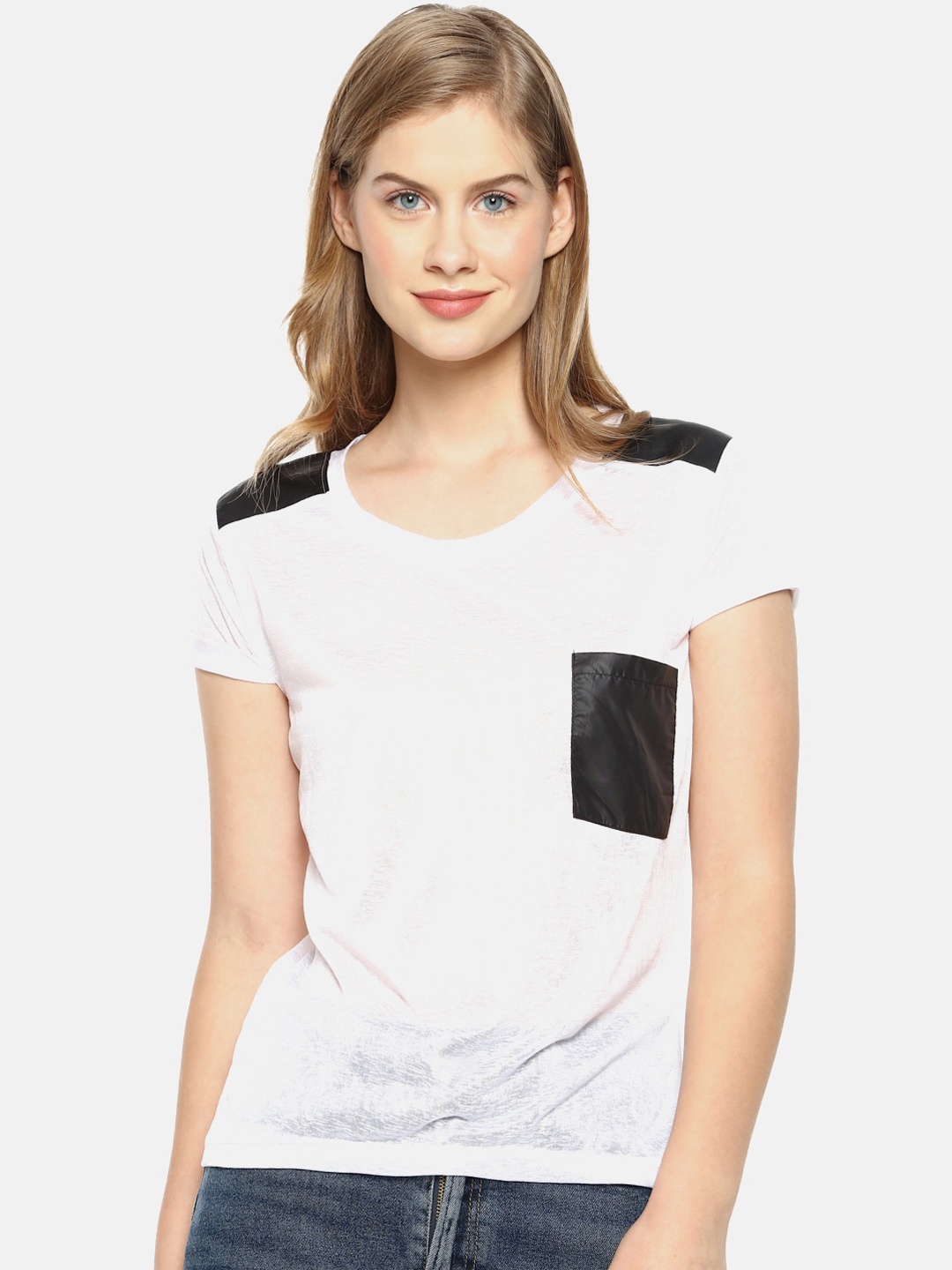

Campus Sutra Women White Solid Round Neck Pure Cotton T-shirt