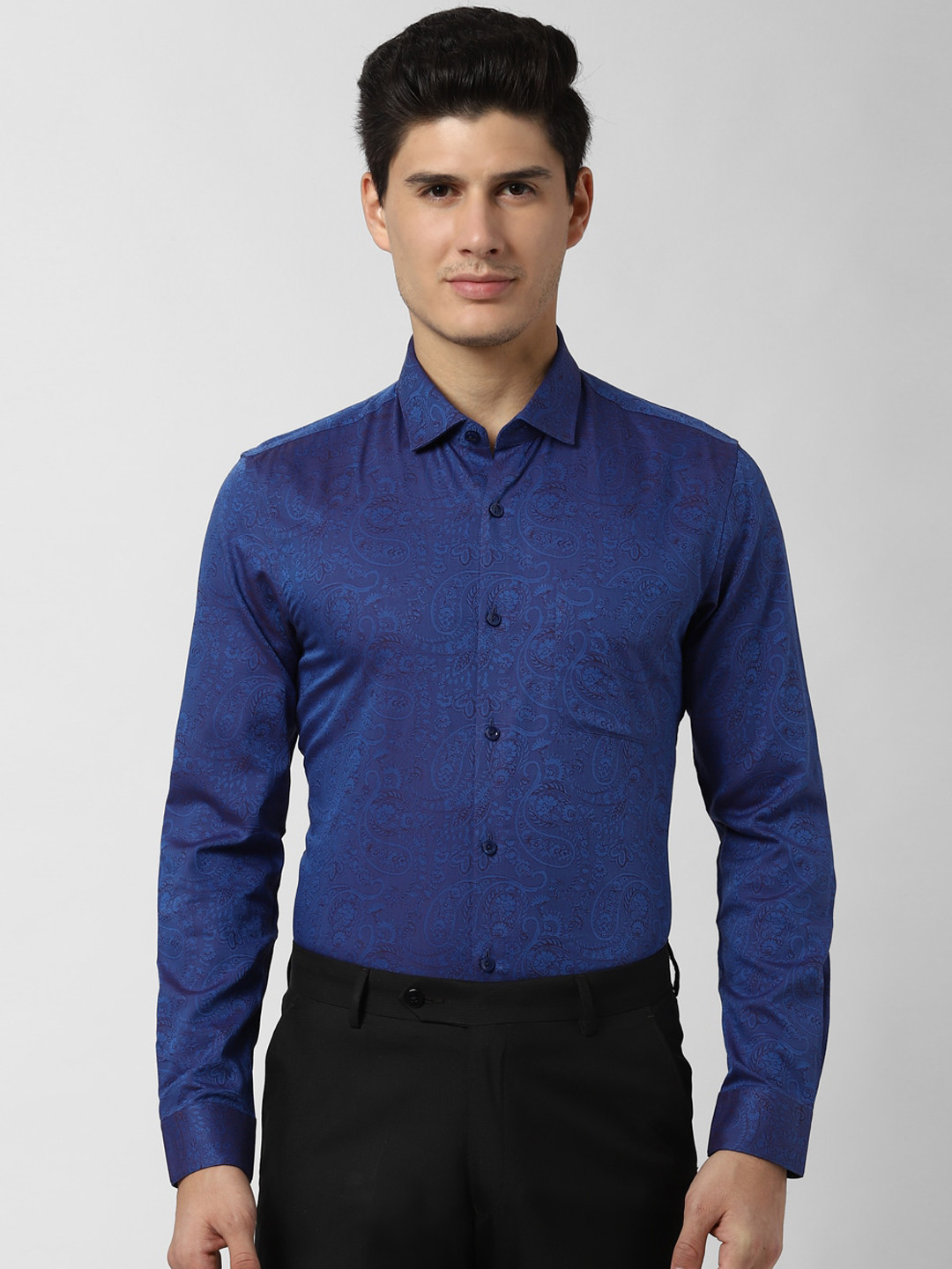 

Peter England Elite Men Navy Blue Slim Fit Printed Pure Cotton Formal Shirt