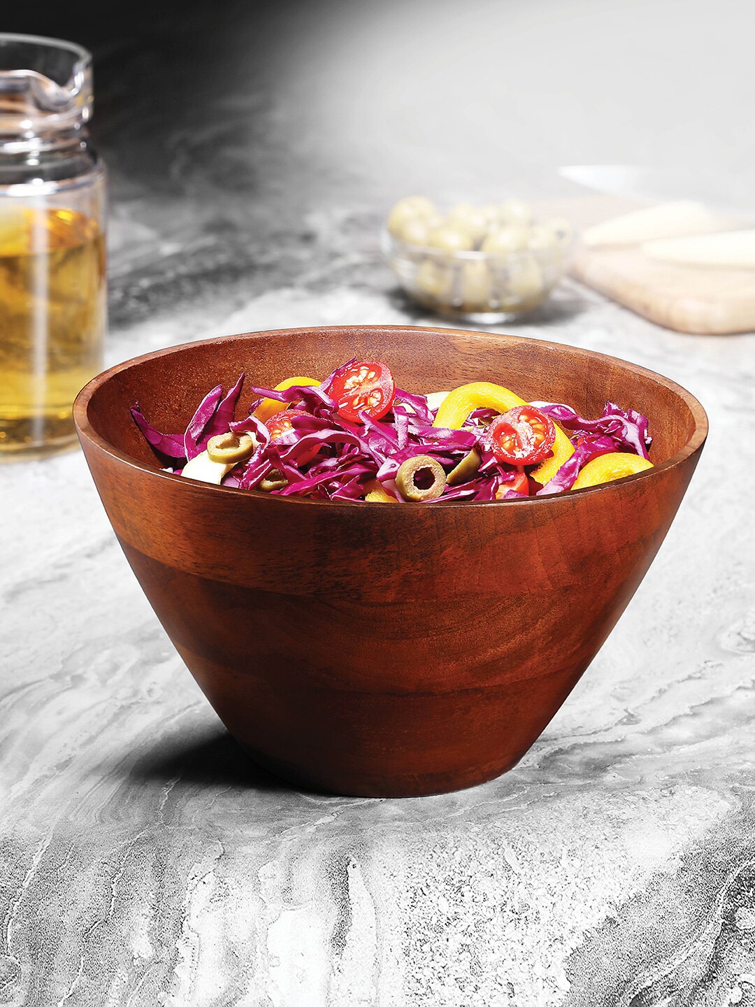 

WOODSMYTHS Brown Solid Walnut Stained Mangowood Serving Bowl