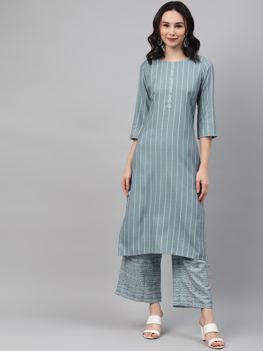 

ZIYAA Women Grey & White Striped Kurta