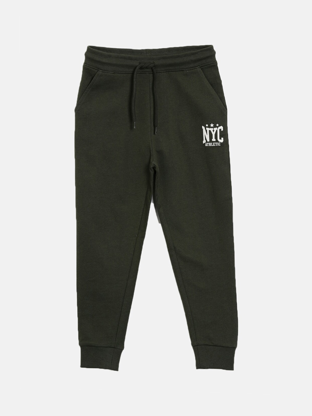 3PIN Boys Olive-Green Solid Cotton Joggers