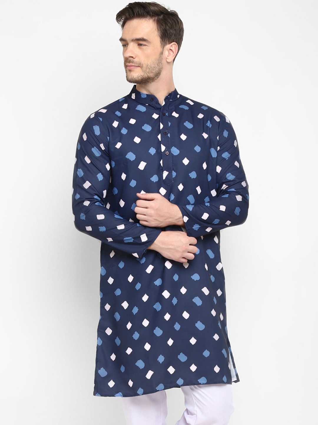 

Hangup Men Blue Printed Kurta