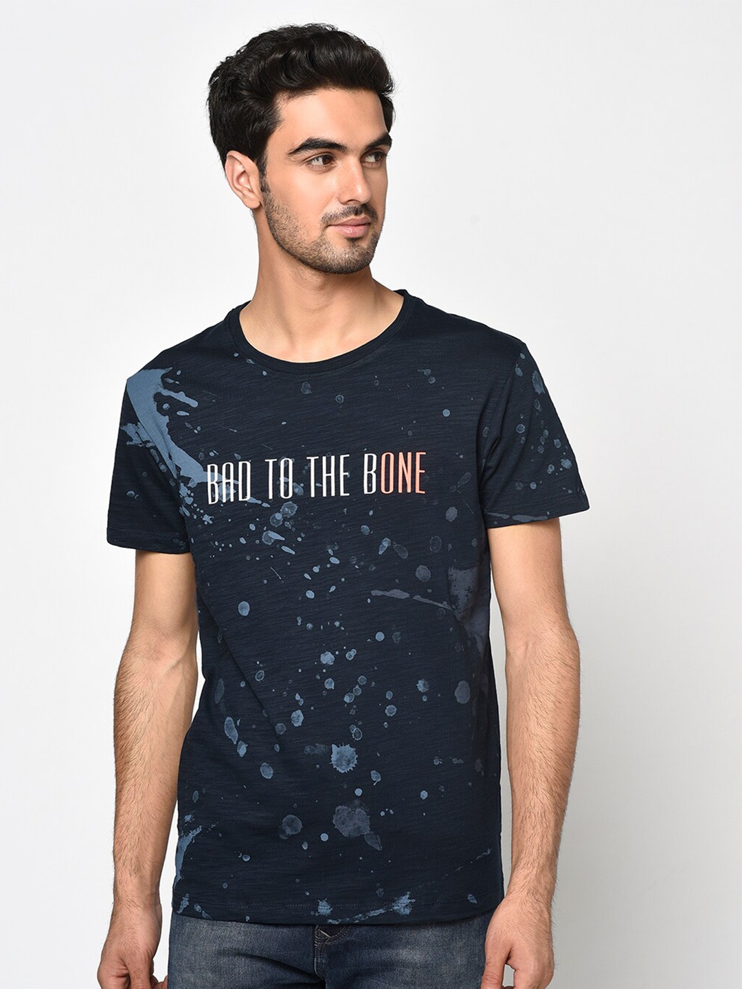 

Octave Men Navy Blue Printed Round Neck T-shirt
