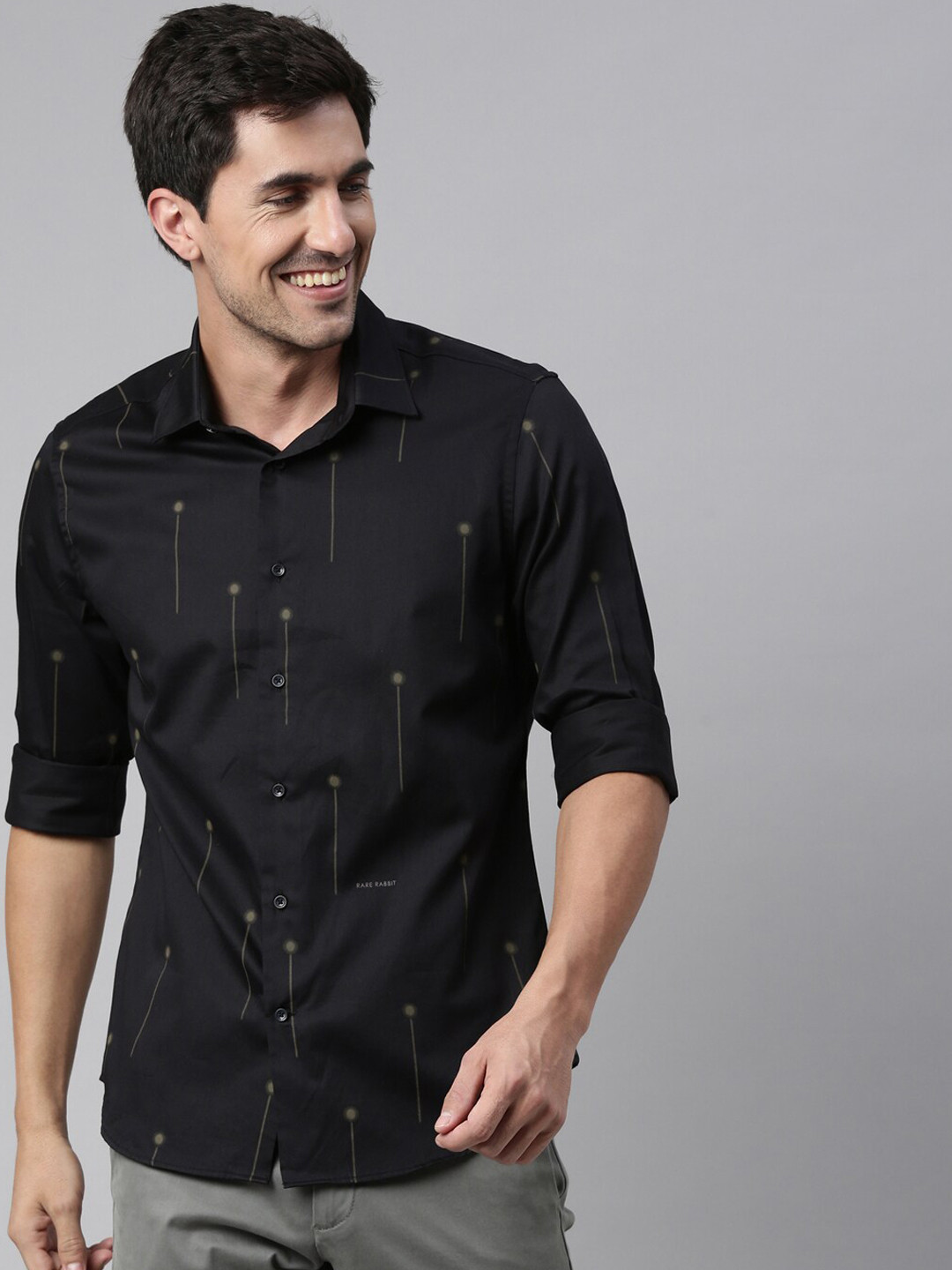 

RARE RABBIT Men Swiper Printed Cotton Shirt, Black