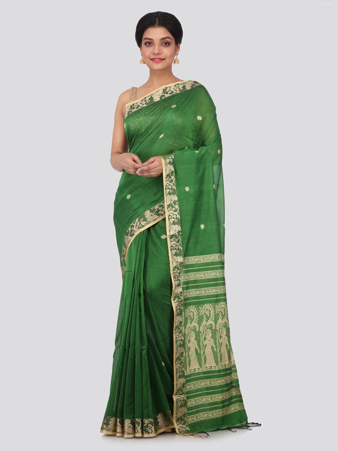 

PinkLoom Green Woven Design Pure Cotton Handloom Saree