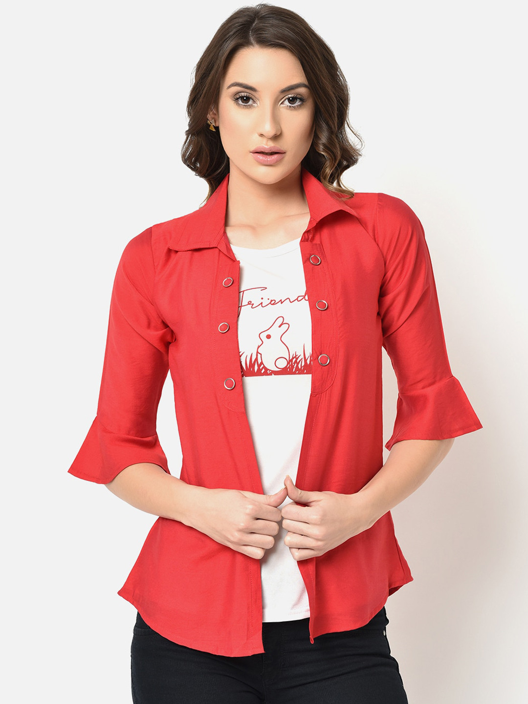 

V2 Value & Variety Red Layered Shirt Style Top