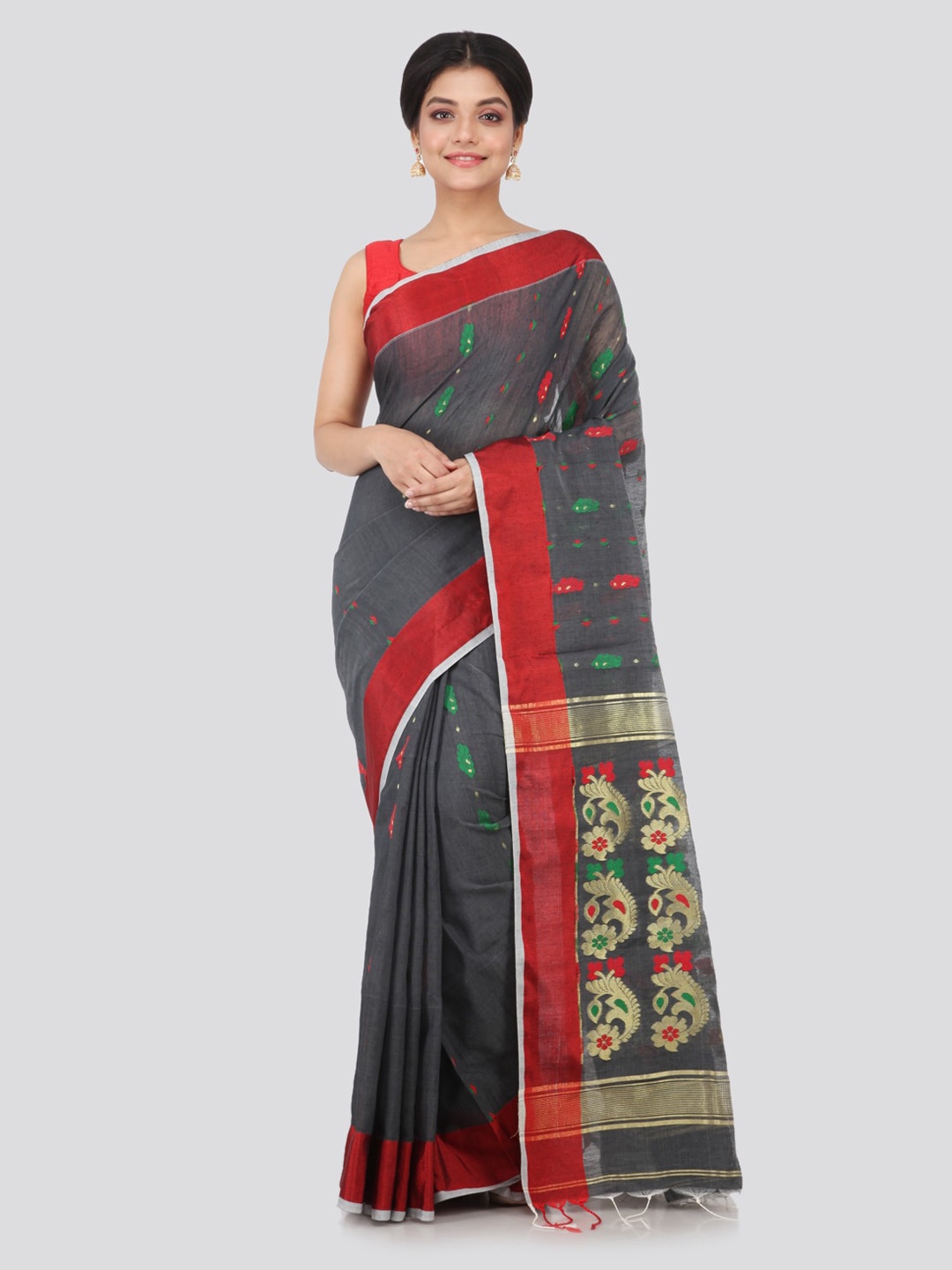 

PinkLoom Grey Woven Design Cotton Blend Handloom Saree