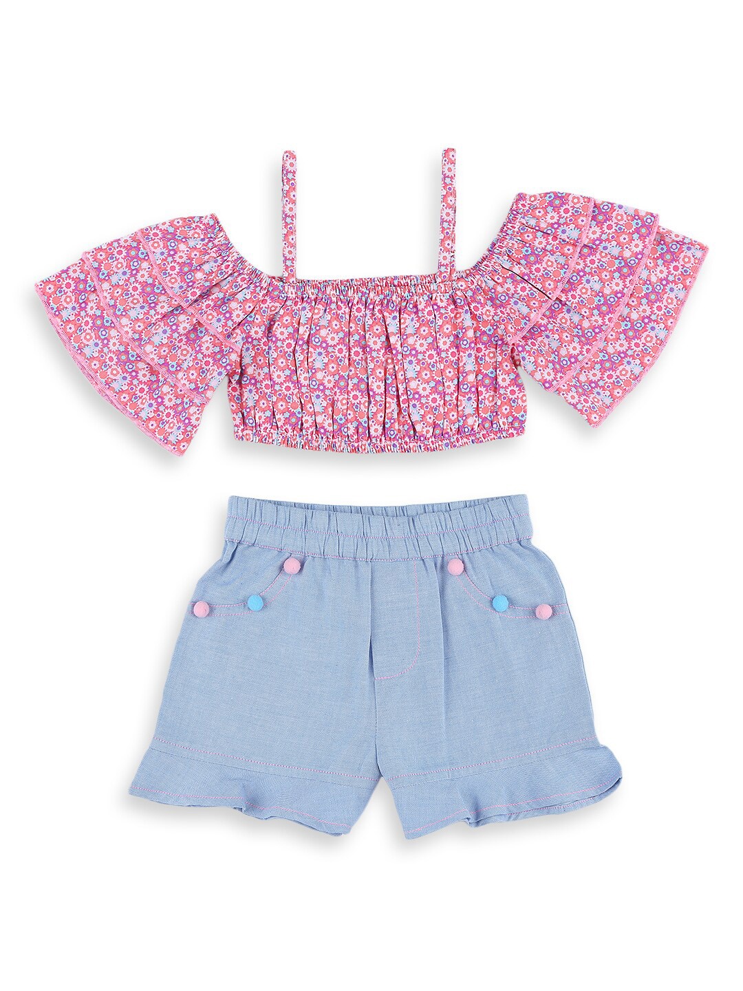 

Nauti Nati Girls Pink & Blue Printed Top with Shorts