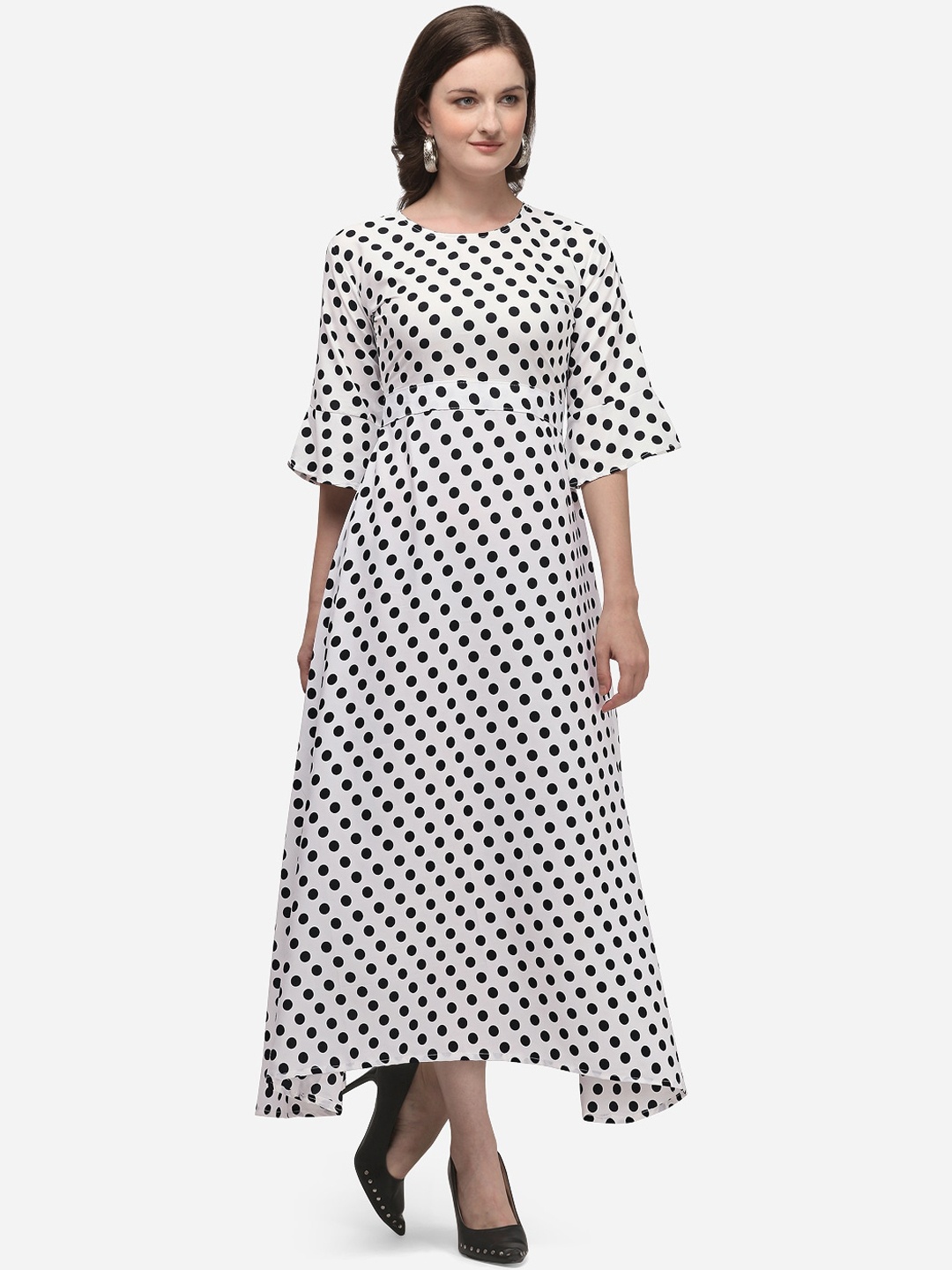 

Florence Women White Polka Dot Printed Fit and Flare Dress
