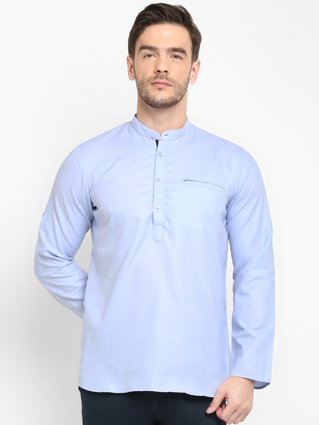 

Hangup Men Blue Mandarin Collar Kurta