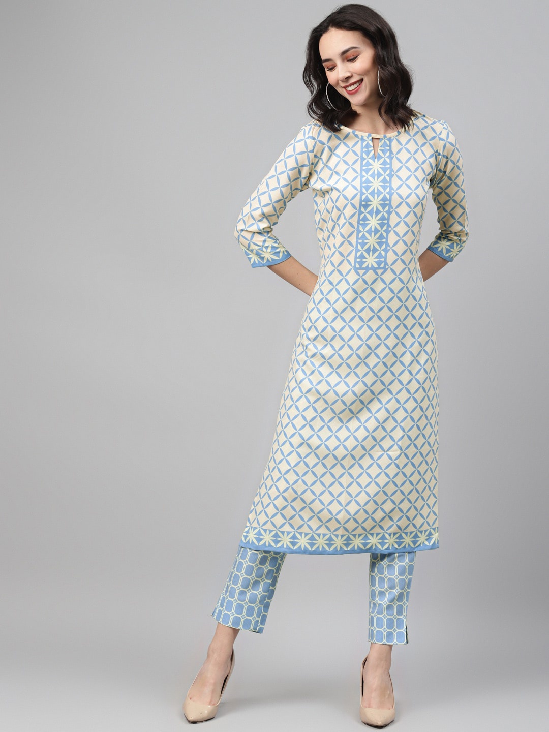 

ZIYAA Women Blue & White Geometric Printed Kurta