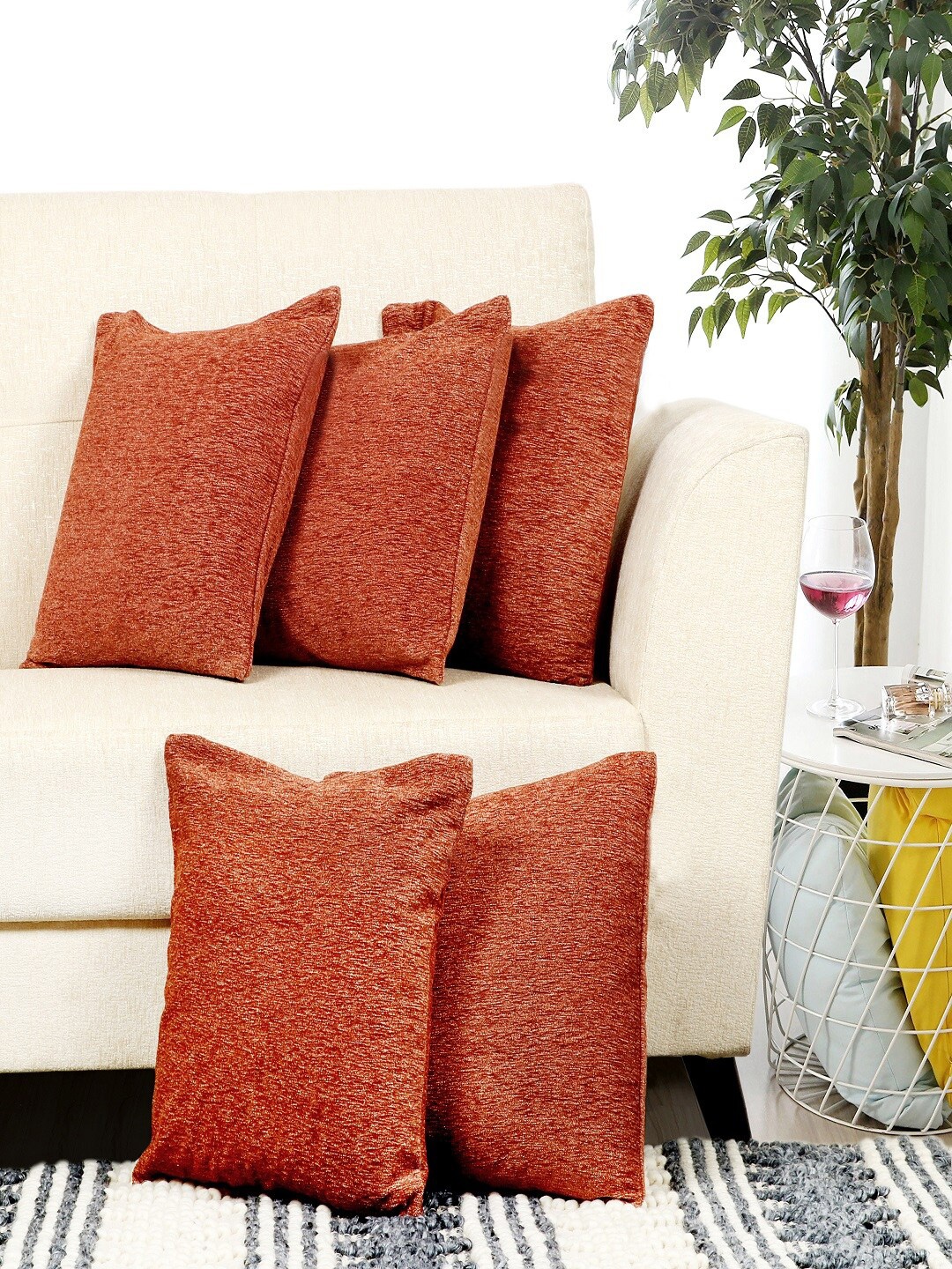 

BELLA TRUE Rust Set of 5 Solid Square Cushion Covers