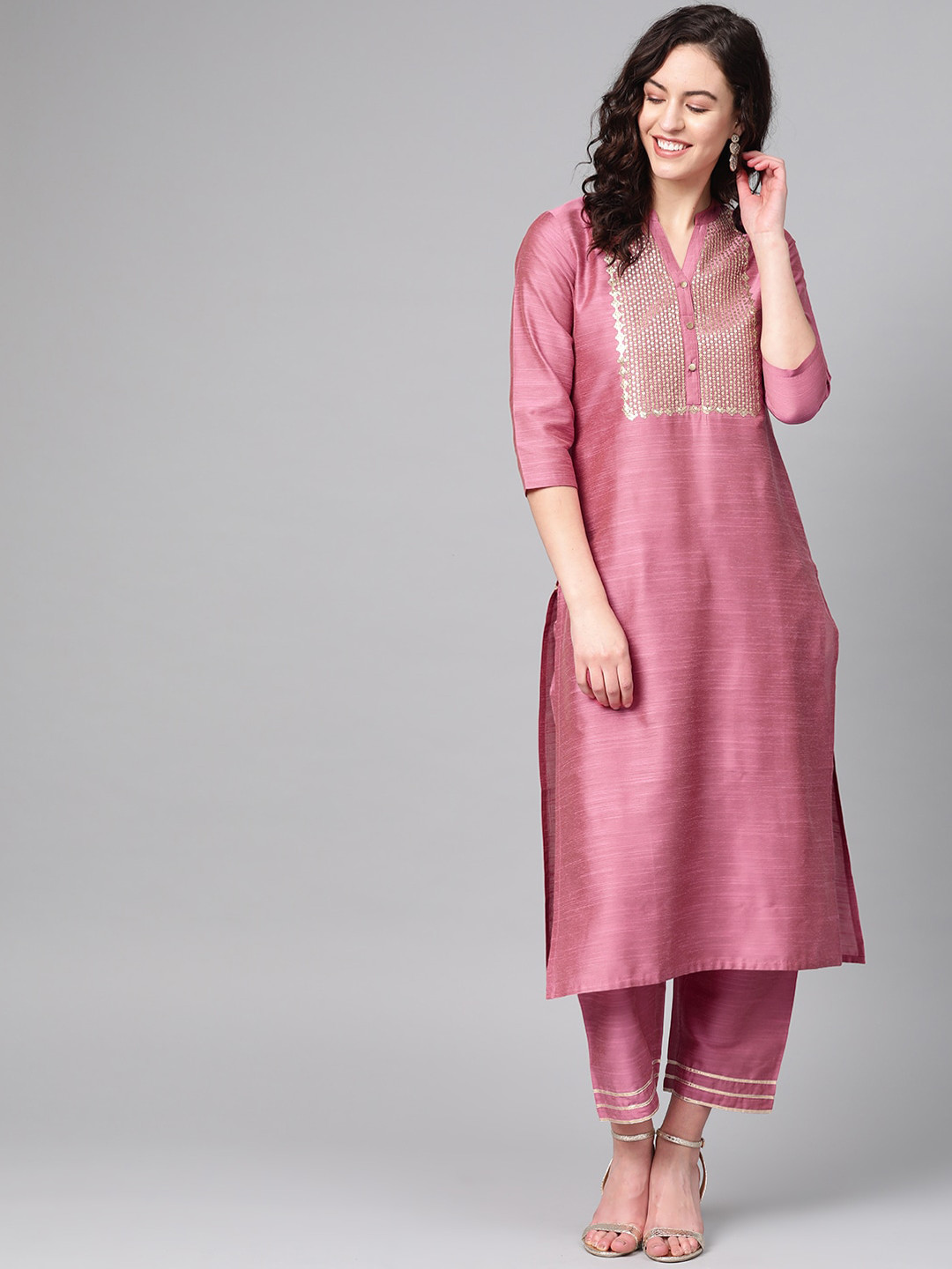 

KSUT Women Pink Yoke Design Kurta with Trousers