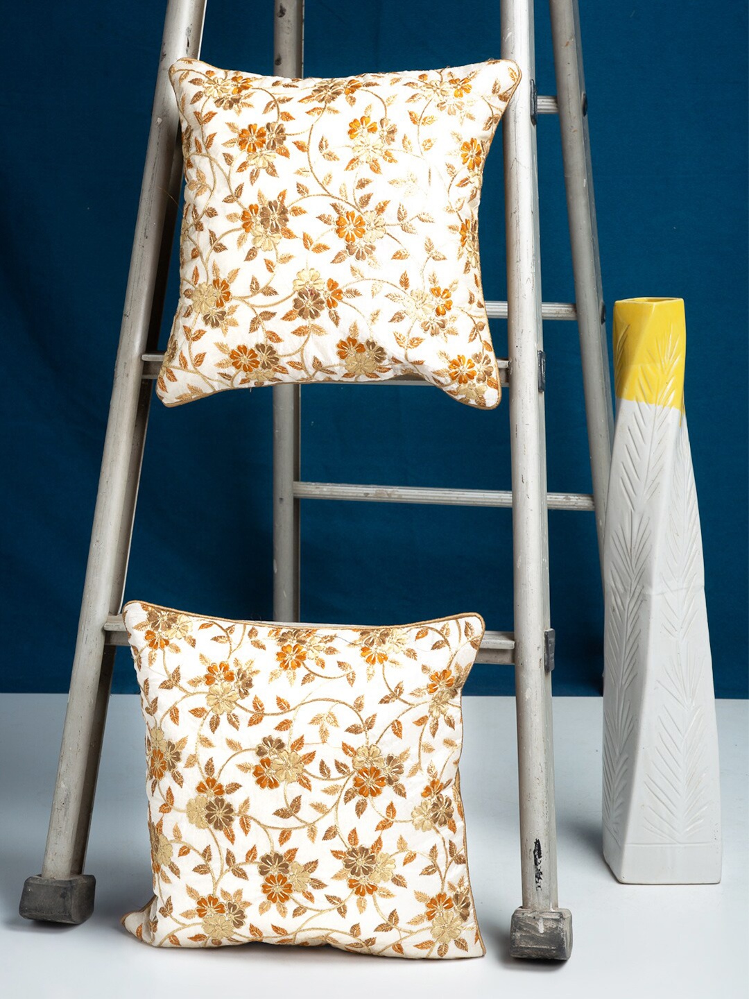 

HOSTA HOMES White & Yellow Set of 2 Floral Square Cushion Covers